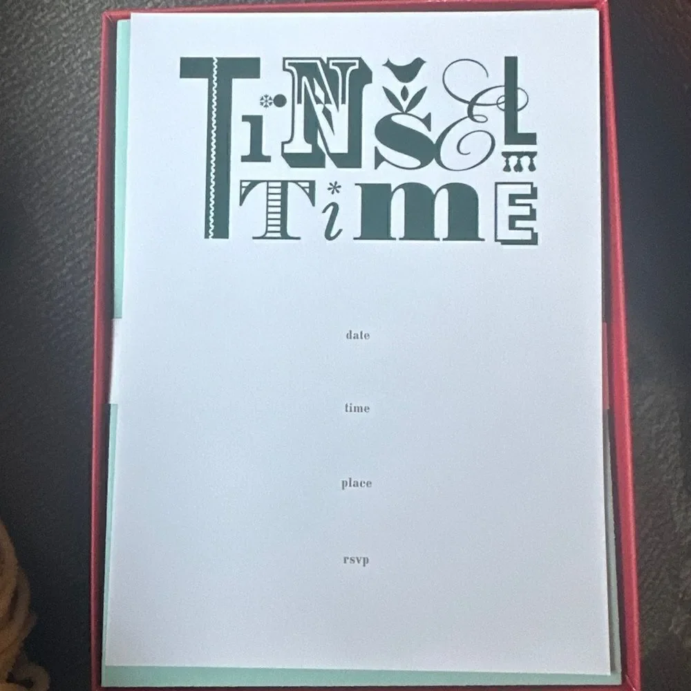 Kate Spade TINSEL TIME Holiday Party Invitations Cards Envelope Set